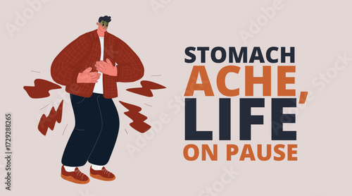 Vector illustration of stomach ache banner symbolizing health issues and awareness