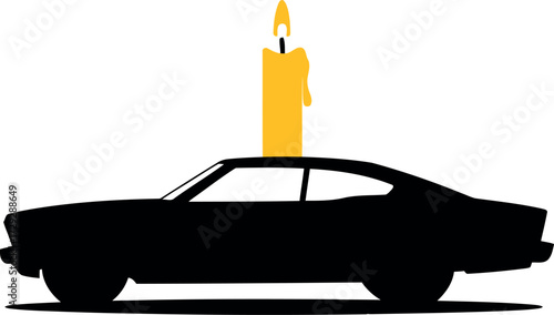 Retro car silhouette with candle flame light vector Hand drawn