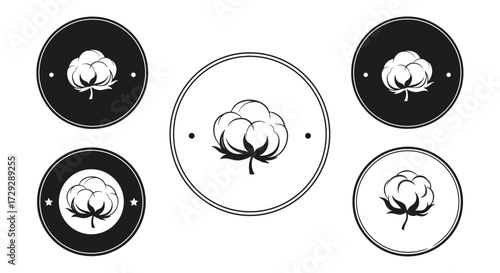 Collection of cotton plant illustrations in circular badges.
