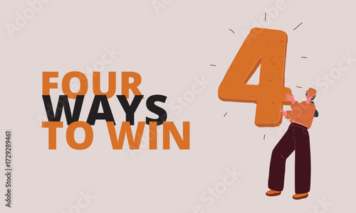 Vector illustration of number four with motivational text symbolizing success and achievement