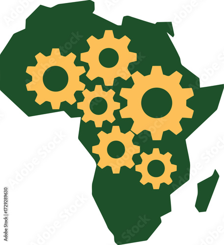 African continent gears symbolizing industry growth and innovation vector Hand drawn