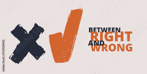 Vector illustration of a cancel sign and a check mark — symbol of choice, decision making, and clarity