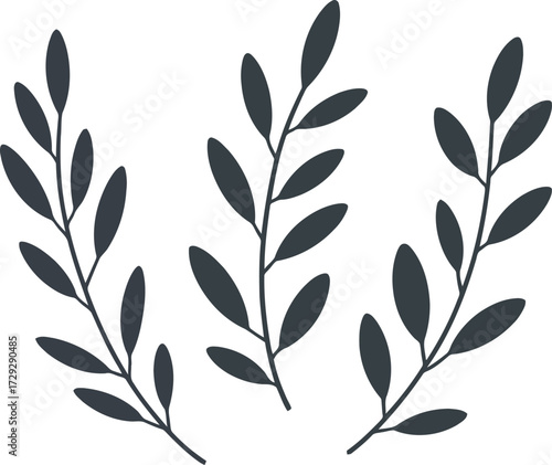 Minimalist dark botanical sprigs floral design elements vector Hand drawn
