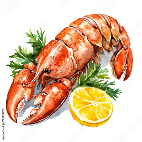 Lobster Tail, watercolor illustration vector, isolated on a white background.