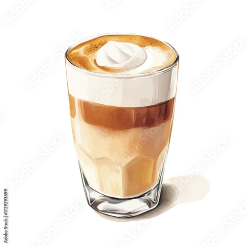 Macchiato, watercolor vector, isolated on a white background.