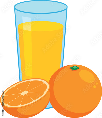 Fresh orange juice glass with ripe oranges healthy breakfast drink vector Hand drawn