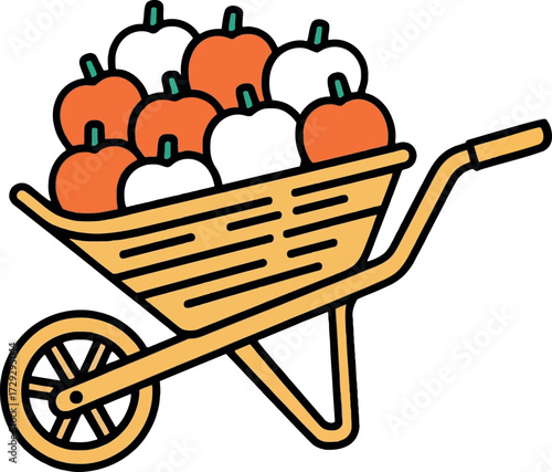 Autumn harvest wheelbarrow full of pumpkins and gourds seasonal decoration vector Hand drawn
