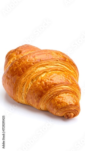 Golden croissant on white background