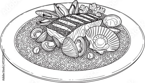 A Glimpse of the Sea: Hand-Drawn Seafood Couscous