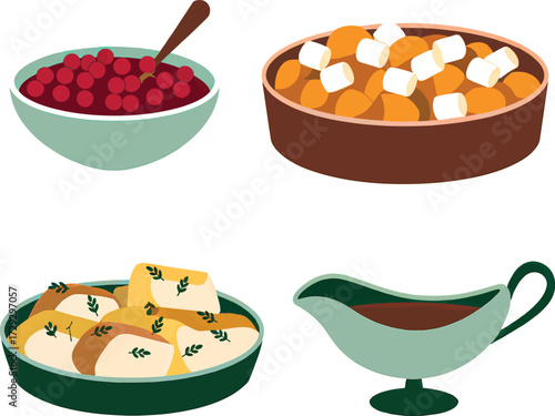 Festive thanksgiving meal elements isolated illustration vector Hand drawn