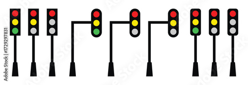 Traffic Light vector icon, Set of Red Yellow green Traffic signal symbol, Traffic light illustration.