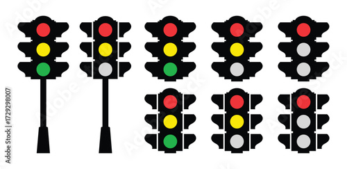 Traffic Light vector icon, Set of Red Yellow green Traffic signal symbol, Traffic light illustration.