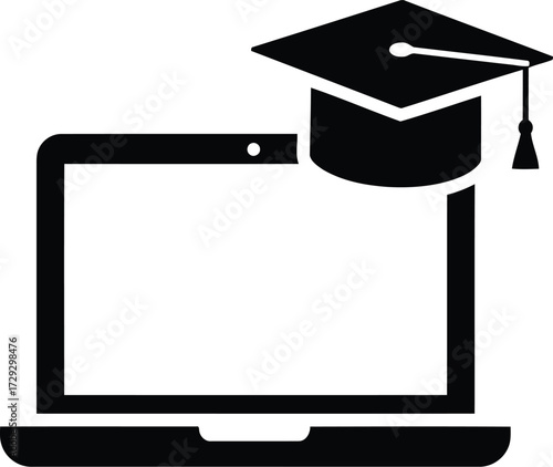 Digital learning laptop graduation cap online education icon vector