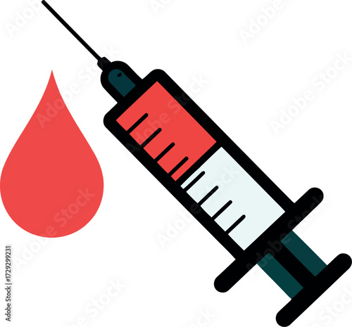 Medical syringe with blood drop healthcare concept illustration vector Hand drawn
