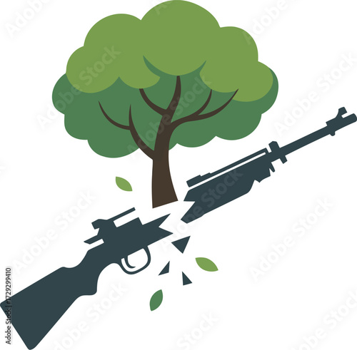 Peace concept tree and broken gun symbols of harmony vector Hand drawn