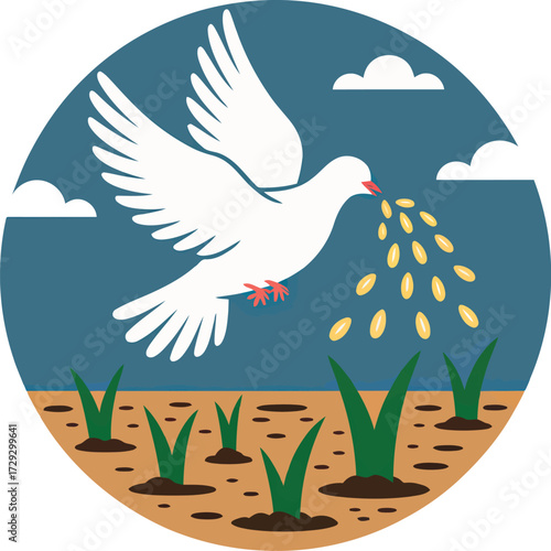 White dove flying with olive branch over field symbol of peace hope vector Hand drawn