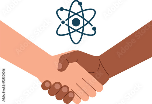 Diverse hands shake embracing science and innovation symbol vector Hand drawn