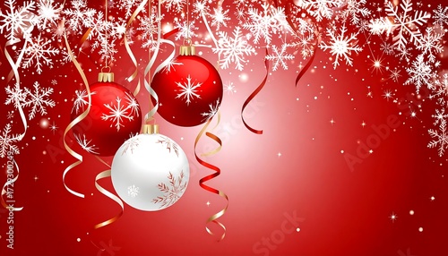 Festive Christmas background with ornaments and snowflakes