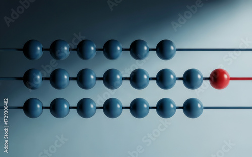 Close-Up of Abacus with Blue Beads and Single Red Bead on Right End, High-Resolution Educational Counting Tool Image Highlighting Visual Contrast and Mathematical Concept