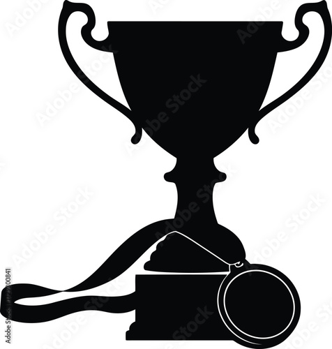 Sports trophy and medal silhouette victory achievement award celebration vector