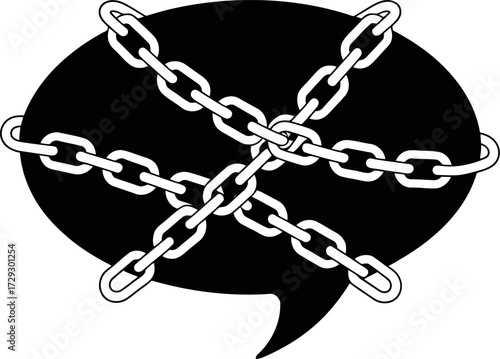 Censorship symbol speech bubble locked chains vector Hand drawn