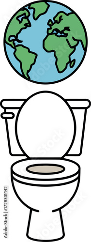 Earth above toilet globe sanitation concept vector Hand drawn
