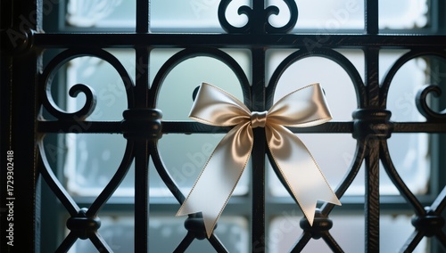 Elegant wedding decor with a satin bow indoor venue close-up serene atmosphere