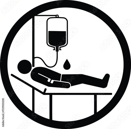 Hospital patient receiving iv drip medical care emergency care hospital bed icon symbol vector