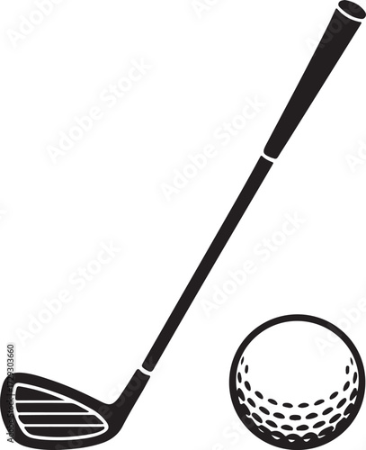 Black silhouette of a golf club and ball representing the sport of golf