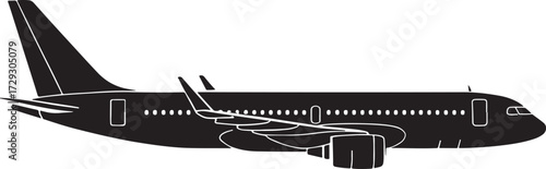 Commercial jet silhouette in flight isolated on white background, side profile of modern passenger airplane vector.