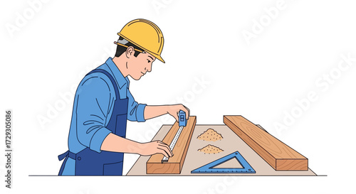 Craftsman precisely measures wood for a bespoke woodworking project