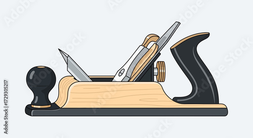 Detailed cartoon illustration of a wood plane in side perspective view
