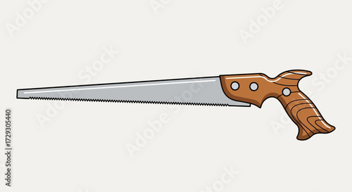 Hand saw illustration, featuring a wooden handle on a light background