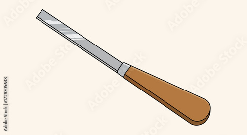 Illustration of a sharp wood chisel with wooden handle for crafting