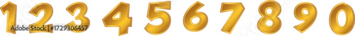 Golden numbers from one to zero isolated on a white background for educational or decorative use