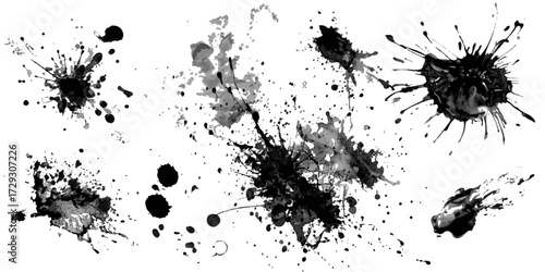 Abstract Black and White Ink Splats Creating a Grunge Effect. Transparent PNG available detailed ink splats Hyperrealistic Highly Detailed Isolated On Transparent Background	