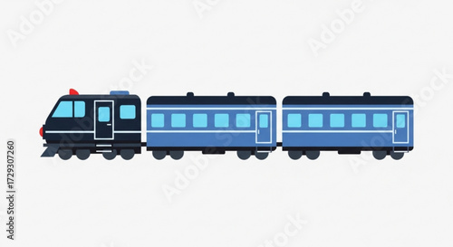 A blue train with two passenger cars is ready to transport people to their destinations in comfort