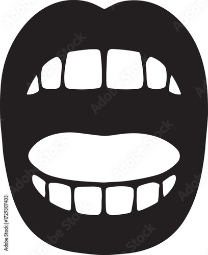 Lips open wide icon silhouette vector, mouth expression symbol, vocal or surprised gesture isolated design.