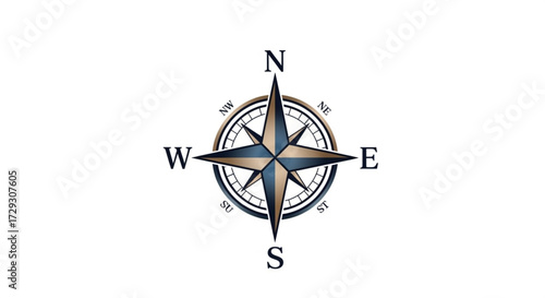 Detailed compass rose illustration, symbolizing navigation, direction, exploration, and a sense of adventure