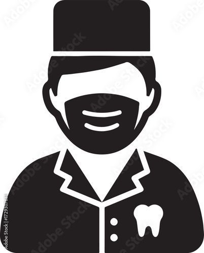 Smiling dentist icon silhouette vector, dental care symbol, oral health professional isolated design.
