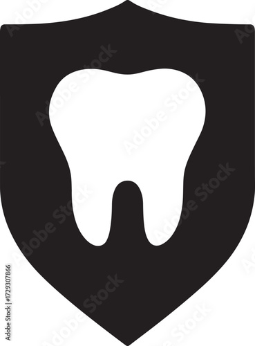 Dental shield protection icon silhouette vector, oral safety symbol, teeth care isolated design.