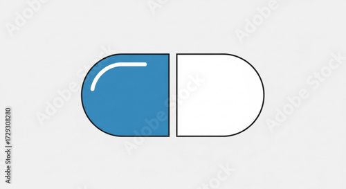 Illustration of a blue and white pill, a medication capsule used for treatment and health improvement