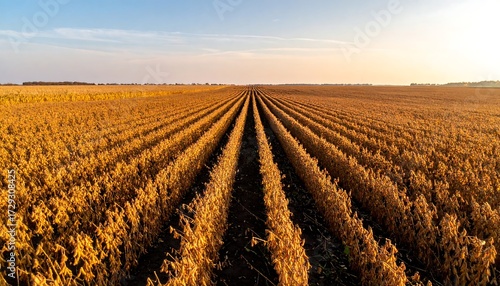 Golden soybean field at sunrise