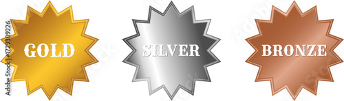 Gold, silver, and bronze award badges representing first, second, and third place achievements