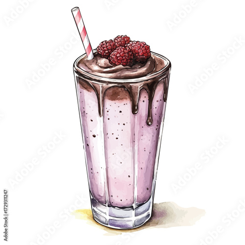 Protein Shake, watercolor clipart vector, isolated on a white background.