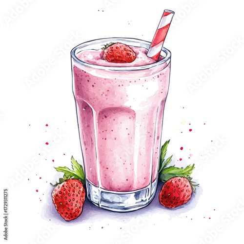 Protein Shake, watercolor clipart vector, isolated on a white background.