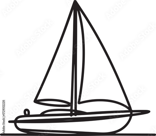 Simple continuous line art illustration of a sailboat, depicting nautical freedom, serene voyages, and maritime adventure in a minimalist style