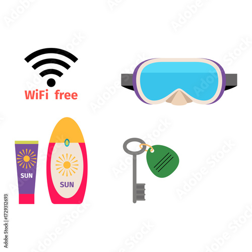 Travel essentials Wi-Fi, sun protection, ski goggles, and a room key for your vacation