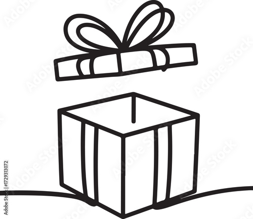 Open Gift Box: An empty open gift box with a decorative bow symbolizes opportunity and anticipation, its clean lines and simple design. 
