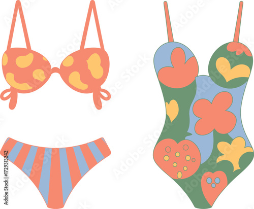 Swimwear fashion trends summer beach vacation outfit illustration